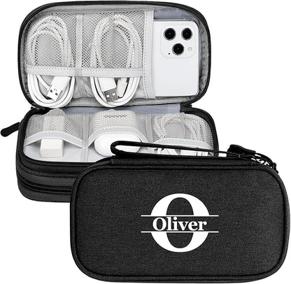 Personalized Electronics Organizer Travel Case – Custom Name Compact Cable Storage Bag for Chargers, Cords, USB Flash Drives – Waterproof Tech Pouch for Travel, Business and Daily Organization-Black