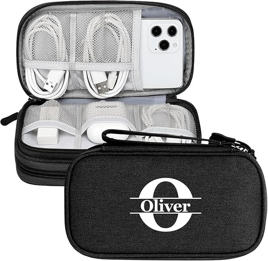 Personalized Electronics Organizer Travel Case – Custom Name Compact Cable Storage Bag for Chargers, Cords, USB Flash Drives – Waterproof Tech Pouch for Travel, Business and Daily Organization-Black