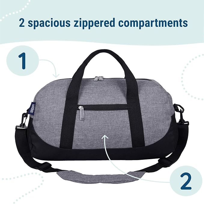 Wildkin Kids Overnighter Duffel Bag – Carry-On Size, Ideal for School & Sleepovers – Grey Tweed