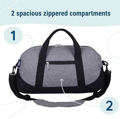 Wildkin Kids Overnighter Duffel Bag – Carry-On Size, Ideal for School & Sleepovers – Grey Tweed