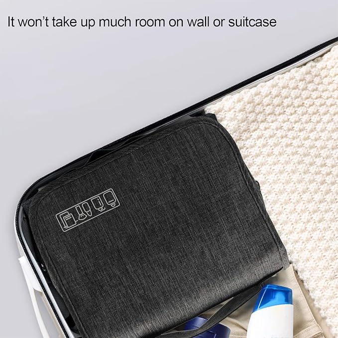 Hanging Toiletry Bag for Cruise Ships, Black Waterproof Wall‑Mounted Cruise Bathroom Organizer, Portable Makeup Case with Magnetic Hook for Women, Men,Cruise Essentials (1, Grey)