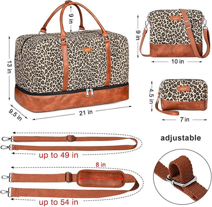 IBFUN Weekender Bags for Women, 21" Weekender Travel Bag, Travel Duffle Bag with Shoe Compartment Carry on Overnight Duffel Bag for Weekend Travel Business Trip, 3PCS