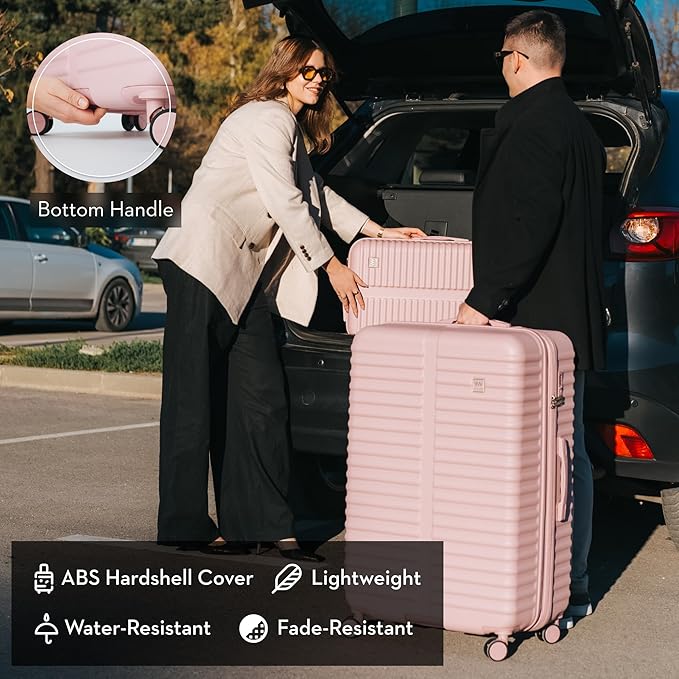 Nine West Suvi 2 Piece Luggage Set for Cruise & Extended Trips, 32" Large Expandable Suitcase & 20" Smart Carry On with USB Port, Hardshell Spinners Muted Lilac