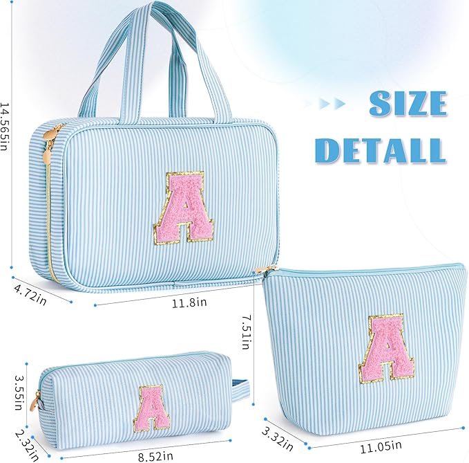 Personalized Toiletry Bag Monogram Makeup Bag Birthday Gifts for Kids Girls Cosmetic Bag Travel | Christmas Gifts for Teenage Girls Stocking Stuffers for Teen Girl Daughter Gifts - Blue A
