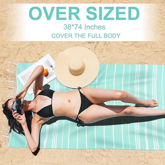 Genovega 6 Oversized Turkish Beach Bath Towel Set Bulk 74"x38" Sand Free Extra Large Quick Dry Swimming Camping Pool Clearance Towels Blanket Essentials Adult Multi Stripes Puper