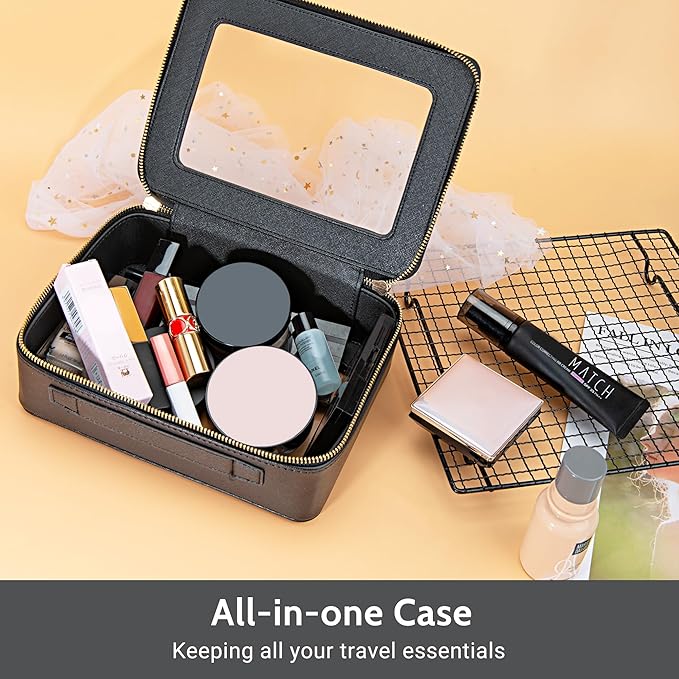 Aveniee Clear Makeup Bag Set (2-Piece Mini & Midi) - Travel Toiletry Organizer for Women, Waterproof Cosmetic Pouch & Car Accessory for Travel Size Toiletries, Black