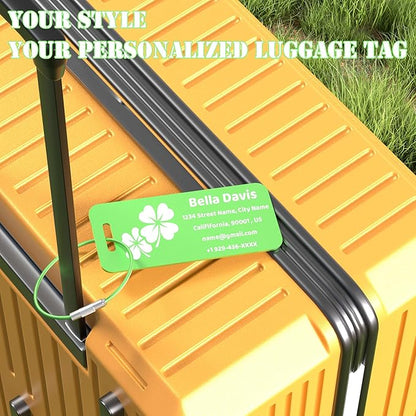 4 PCS Personalized Luggage Tags for Suitcases, Custom Aluminum Luggage Tags for Bags and Backpacks, Waterproof & Heavy Duty Personalized Metal Name Tags for Travel (Green)