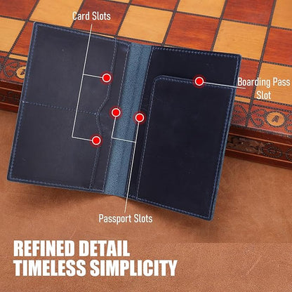 STAR VISTA Albatross Leather Travel Passport Holder, Minimalist Design, Full Grain Leather Case for Women and Men - Slim Passport Wallet, Bifold, RFID Blocking, Navy Blue