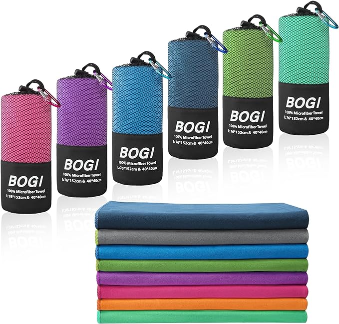 BOGI Microfiber Travel Sports Towel-Quick Dry, Soft Lightweight, Absorbent, Compact for Camping, Gym, Yoga, Swimming, Backpacking (L:60''x30''+16''x16''-Nblue)