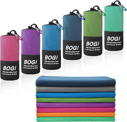 BOGI Microfiber Travel Sports Towel-Quick Dry, Soft Lightweight, Absorbent, Compact for Camping, Gym, Yoga, Swimming, Backpacking (L:60''x30''+16''x16''-Nblue)