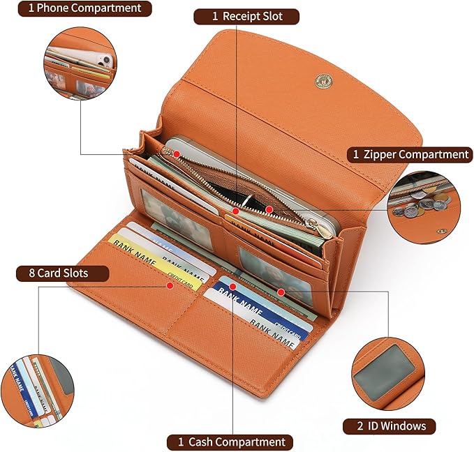 RFID Blocking Genuine Leather Wallet for Men and Women Large Capacity Phone and Credit Card Holder Organizer Purse (Light Brown)