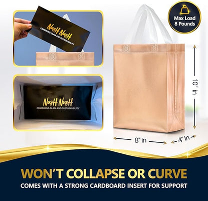 Nush Nush Rose Gold Gift Bags Bulk Medium Size - Set of 30 Reusable Bulk Gift Bags with Handles - Perfect Party Goodie Bag for Adults, Baby or Bridal Shower, Christmas, Events, Birthday - 8Wx4Dx10H