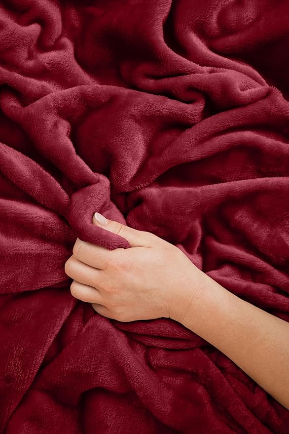 EverSnug Travel Blanket and Pillow - Ultra-Soft, Compact & Lightweight, 65x40 Inches, with Carry Case, Luggage Sleeve & Backpack Clip for Airplane Comfort (Burgundy)