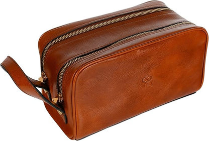 Time Resistance Leather Cosmetic Bag Toiletry Italian Classy Dopp Kit