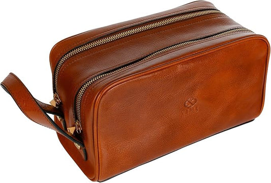 Time Resistance Leather Cosmetic Bag Toiletry Italian Classy Dopp Kit
