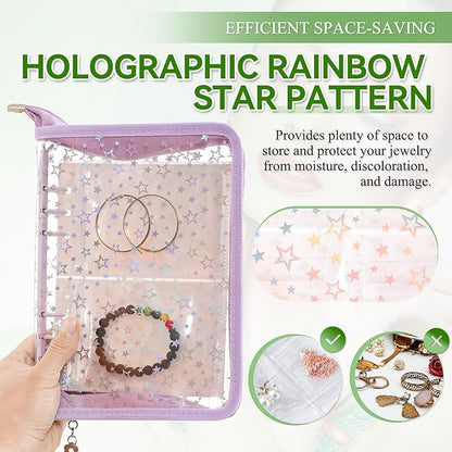 Jewelry Organizer Storage Case Travel Clear Earring Organizer Case Transparent Jewelry Storage Book with Small Clear Zippered Pouch (Purple, with 48 Pcs large Jewelry Pouches)