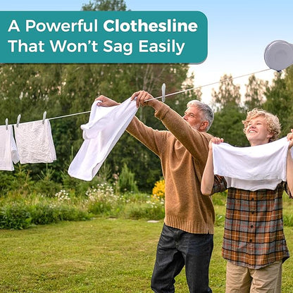 JS HANGER Retractable Clothesline Outdoor Indoor Laundry Line - 49 FT Single Lines Heavy Duty Wall Mounted Washing Line, Portable Clothes Drying Line with 24pcs Free Pegs