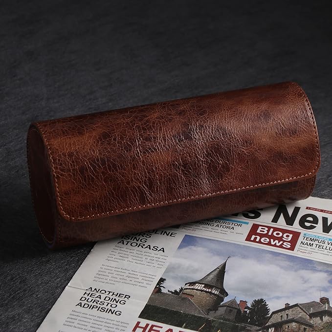 Genuine Napa Leather Watch Roll Travel Case for 3 Watches - Travel Watch Rolls and Leather Watch Display Cases with Velvet Interior - Watch Storage Organizer Men's