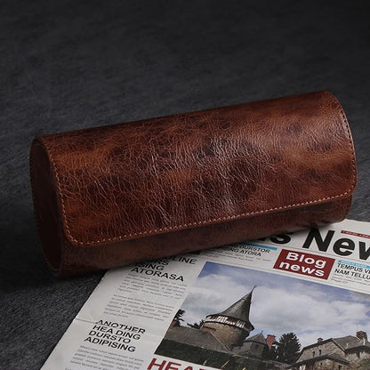 Genuine Napa Leather Watch Roll Travel Case for 3 Watches - Travel Watch Rolls and Leather Watch Display Cases with Velvet Interior - Watch Storage Organizer Men's