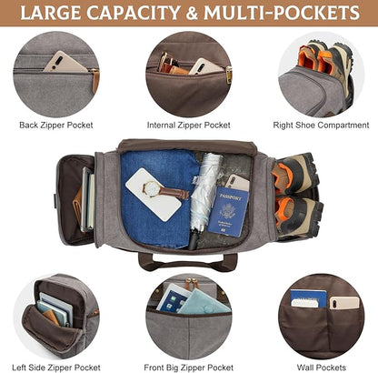 S-ZONE Canvas Duffel Bag for Travel 45L Weekender Overnight Travel Bags with Shoes Compartment for Men