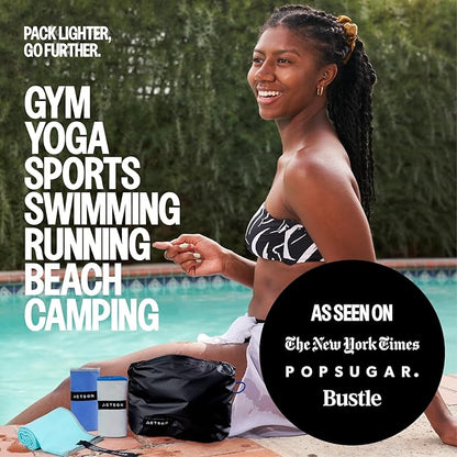 Acteon Microfiber Travel Towel & Wet Bag Set, Large Quick Dry Silver ION Odor-Free Mega Absorbent Fiber, Fast Drying Men & Women for Body Sweat, Beach, Pool, Camping, Gym