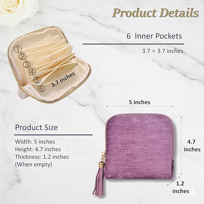 Small Travel Jewelry Case, Soft Velvet Organizer Pouch for Bangle, Bracelets, large Earrings, Beaded necklace, Anti-Scratch & Portable Jewelry Bag Holder for Travel & Everyday Use (Purple)