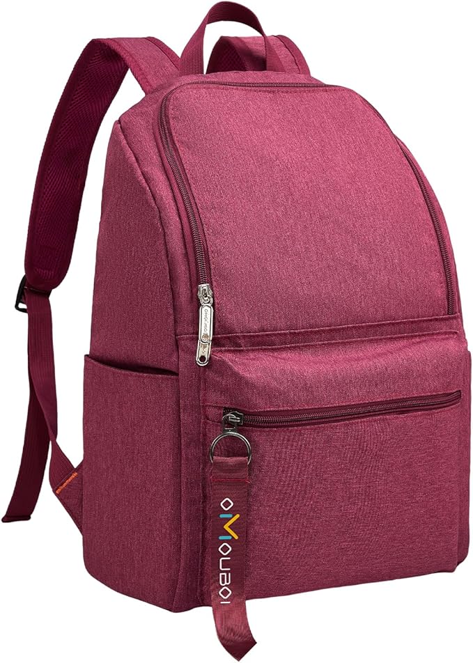 OMOUBOI 14 inch Travel Laptop Backpack for Women Men Teen 20L Weekender Casual Daypacks Airline Approved Lightweight College School Bookbag Wine Red