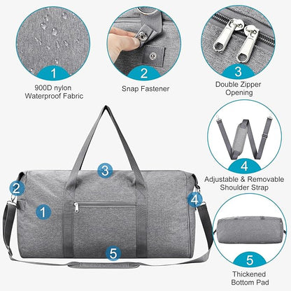 For Spirit Airlines Personal Item Bag 18x14x8, Foldable Small Travel Duffel Bags Gym Duffle Weekender Overnight Carry on Luggage Bag with Wet Pocket & Shoe Compartment for Women Men(Grey, 30L)