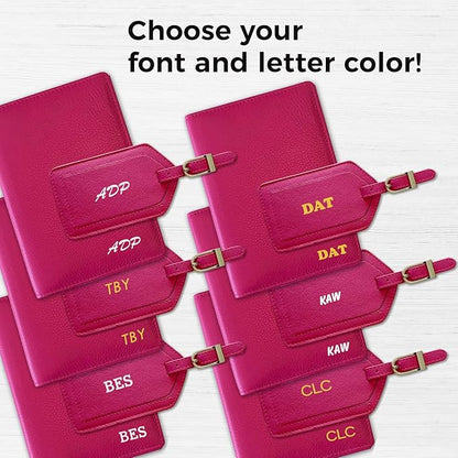 Personalized Monogrammed Bright Pink Leather RFID Passport Wallet and Luggage Tag