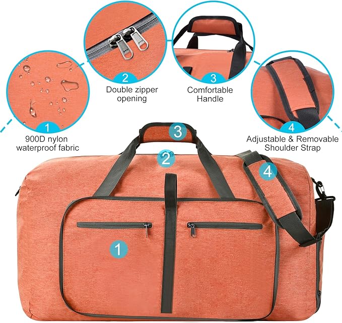 Felipe Varela Duffle Bag with Shoes Compartment and Adjustable Strap,Foldable Travel Duffel Bags for Men Women,Waterproof Duffel Bags