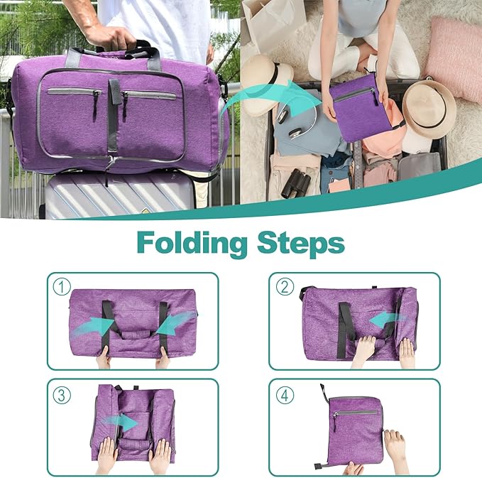 Dimayar 115L Travel Duffle Bag for Men Women - Foldable Duffel Bag with Shoes Compartment - Overnight Bags Waterproof & Tear Resistant(Purple)