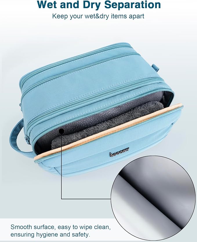 Toiletry Bag for Men & Women, Cruise Ship Travel Essentials, Shaving Dopp Kit with Dry and Wet Separation, Water-resistant Bathroom Cosmetic Organizer Bag, Makeup Accessories with Trolley Belt, Blue