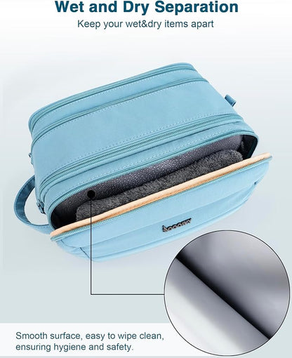 Toiletry Bag for Men & Women, Cruise Ship Travel Essentials, Shaving Dopp Kit with Dry and Wet Separation, Water-resistant Bathroom Cosmetic Organizer Bag, Makeup Accessories with Trolley Belt, Blue