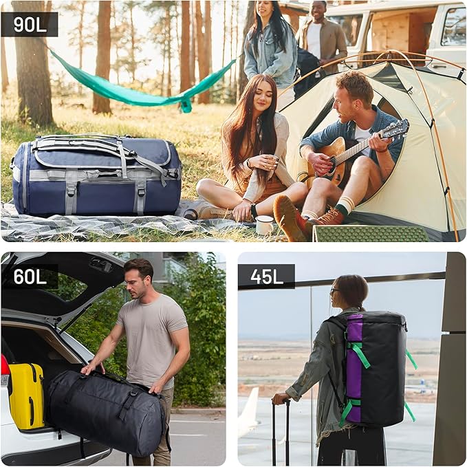 MIER Large Duffel Backpack Sports Gym Bag with Shoe Compartment, Heavy Duty and Water Resistant, Purple, 60L