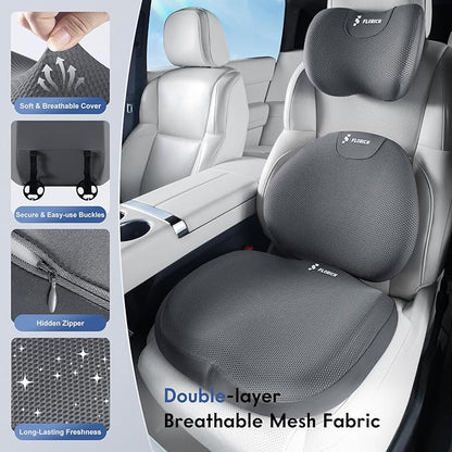 FLORICH Seat Cushion and Lumbar Support Pillow for Office Chair Car, Car Neck Pillow, Ergonomic Memory Foam Back Support for Office Gaming Chair Wheelchair, Relieves Neck, Back & Sciatica Pain – Gray