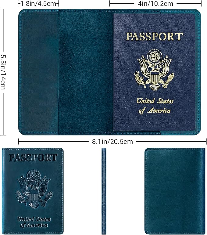BIAOTIE Premium Leather Passport Holder Covers, Rfid Travel Wallet Passport Document Holder, Travel Essentials Wallet Cover Case for Men and Women (Blue)