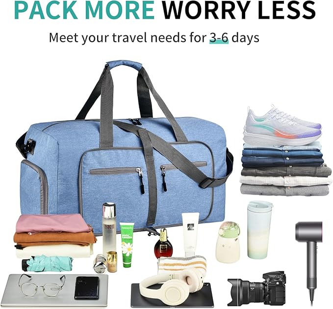 Dimayar 115L Travel Duffle Bag for Men Women - Foldable Duffel Bag with Shoes Compartment - Overnight Bags Waterproof & Tear Resistant(Blue)