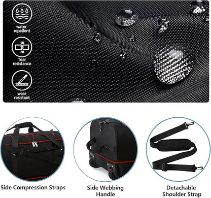 32” 1680D Oxford Foldable Duffle Bag with 2 Wheels,110L to 140L Expandable Soft Sided Rolling Travel Bag,Black-red