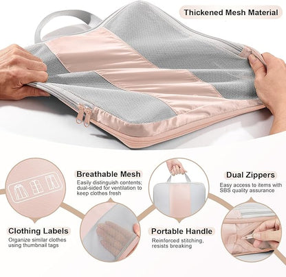 10 Set Compression Packing Cubes for Travel Gifts Women Mom,OlarHike Luggage Clothes Organizer for Travelers,Airplane/Cruise/Car/Train Travel Essentials,Compressible Expandable Saver Space Bags(Beige)