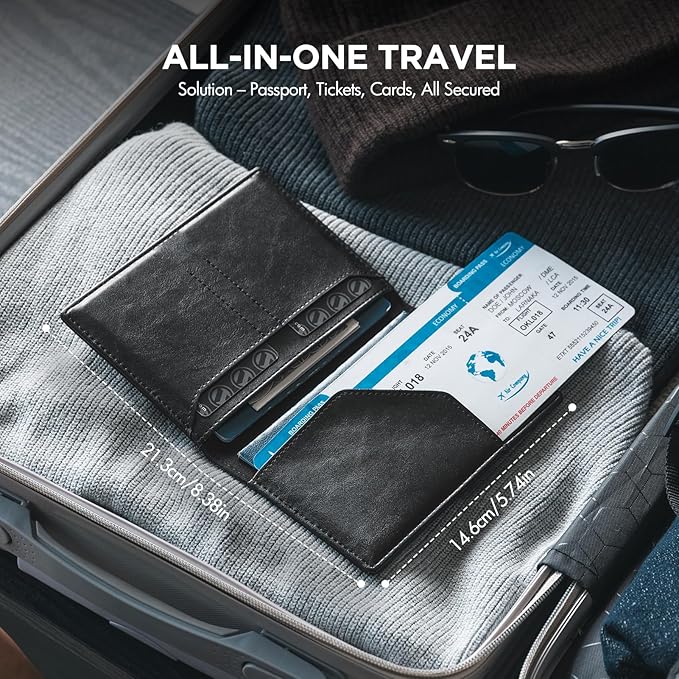 VULKIT Passport Holder for Travel, Rfid Blocking Passport Cover, Slim Travel Wallet for Men & Women, Charcoal Black