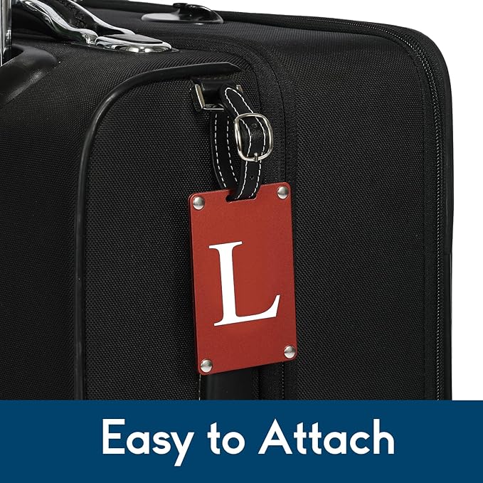 Premium 3-Layer Aluminum Luggage Tags by Fortuna - Easy to Claim, Laser-Engraved, Plastic-Free, and Eco-Friendly Luggage Tag Holders, 2-Pack, Red (L)