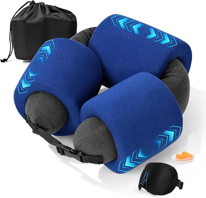 3-Ring Memory Foam Travel Neck Pillow It has obtained a Patent. The Three Rings can be movably Adjusted to Provide Flexible Support for The Neck, Head, and Other Areas.Blue