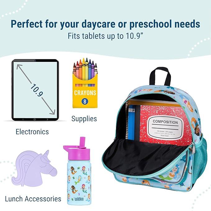 Wildkin 12-inch Kids Backpack – Padded, Adjustable, Ideal for Daycare & Travel (Mermaids)