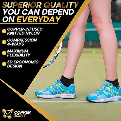 CopperJoint Black Ankle Compression Socks for Women- Breathable Copper Compression Socks Men, Low Cut Sock With Arch Support