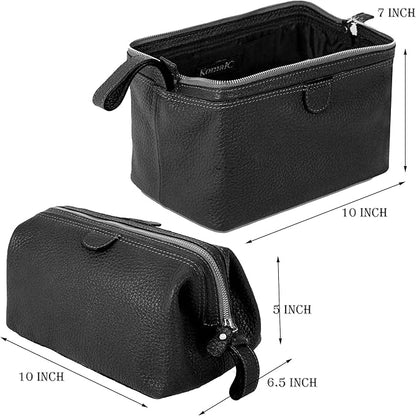KomalC Premium Buffalo Leather Toiletry Bag for Men & Women – Leather Dopp Kit With Water resistant Lining, Premium Toiletry Travel Pouch, Unisex Wash Bag for Toiletries, Gifts for Men and Women