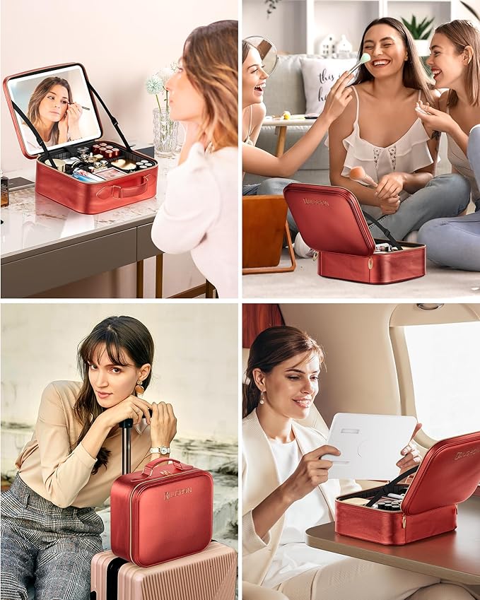 JUSRON Travel Makeup Bag (Red, Medium)