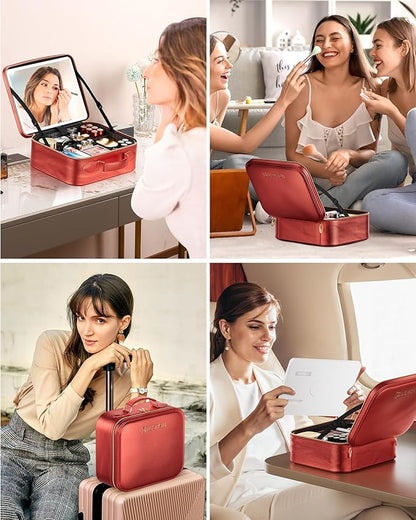 JUSRON Travel Makeup Bag (Red, Medium)