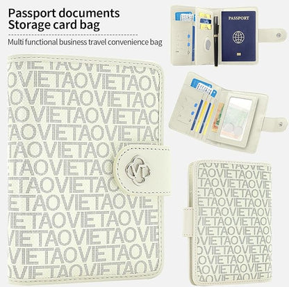 Passport Holder Wallet Bag with AirTag Holder, Card Slots and Passport Solt Ticket Cash Solt, Photo Solt Sim Card Pen Slot.White