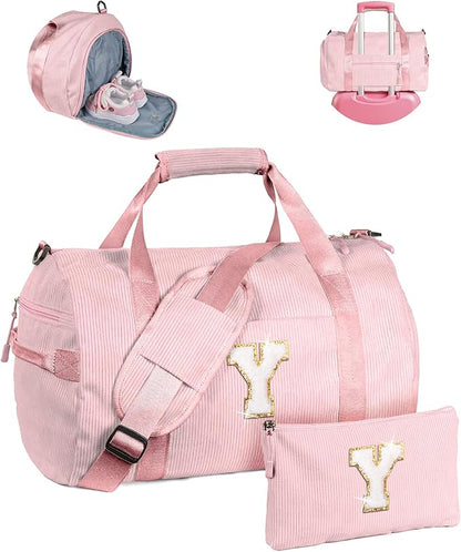 Cute Christmas Gifts, Girls Gym Bag, Kids Personalized Dance Bags with Shoe Compartment, Customized Travel Tote with Toiletry Bag, 6 Year Old Girl Birthday Gift (Letter Y)