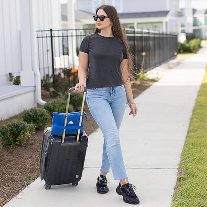 BlueHills Travel Blanket Pillow in Mini Soft Case Premium Plush Airplane Blanket in Soft Bag Compact Pack with Luggage Belt and Backpack Clip Car Portable Cozy Traveling Accessories - Royal Blue M07